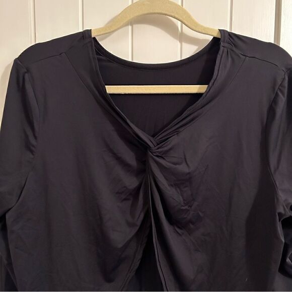 K-Deer Twist Back Long Sleeve Activewear Top, Black, Large - Picture 2 of 8